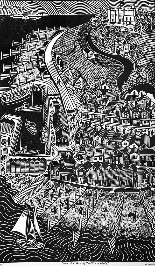 Mr. Cushing Takes a Walk a/p. Linocut Print (HR25)