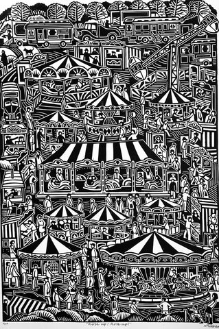 Roll up! Roll up! a/p. Linocut Print (HR26)