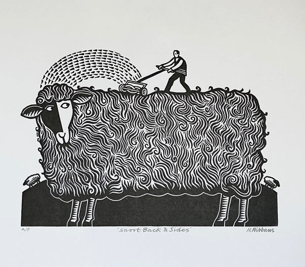Short Back and Sides a/p. Linocut Print (HR27)