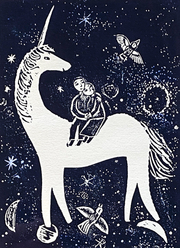 Our Midnight Unicorn , Linocut Print 25/30 (EB22)