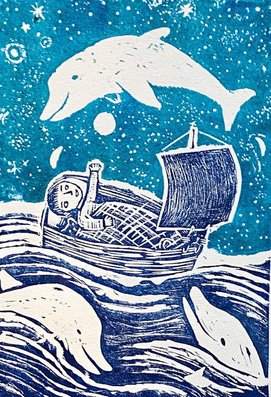 Dolphins Secret Sea,Linocut Print 14/30 (EB25)