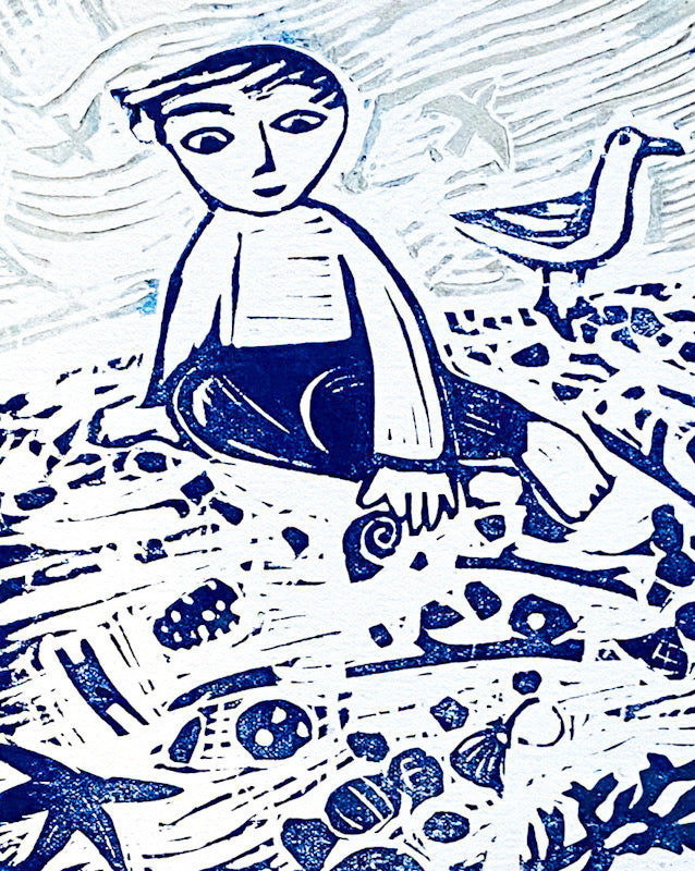 First on the Windy Beach, Linocut Print 17/30 (EB22)