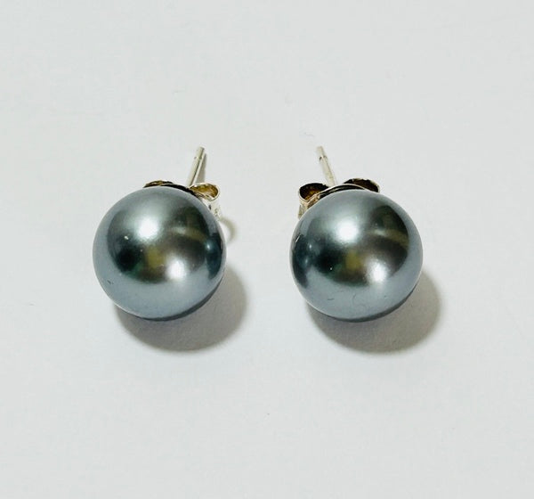 Mother of Pearl Stud Earrings, Blue-grey (PO24)