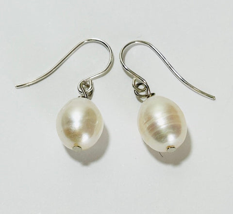 Baroque Pearl Earrings, White (PO26)