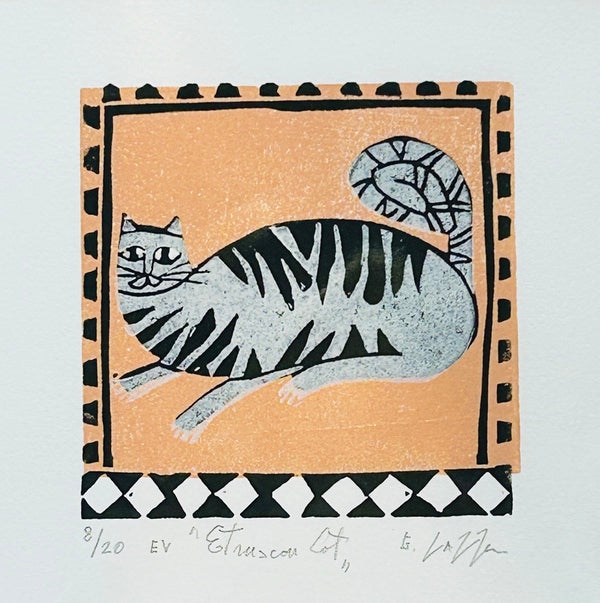 Etruscan Cat 8/20. Limited edition Linoprint (GL20)