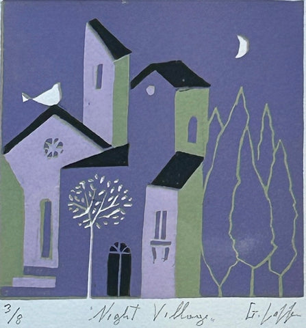 Night Village 3/8. Limited edition Linoprint (GL25)