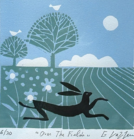 Over the Fields 6/30. Limited edition Linoprint (GL27)