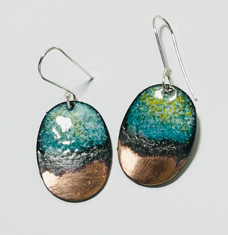 Oval Coast Enamel Earrings (Copper Tip) JM60