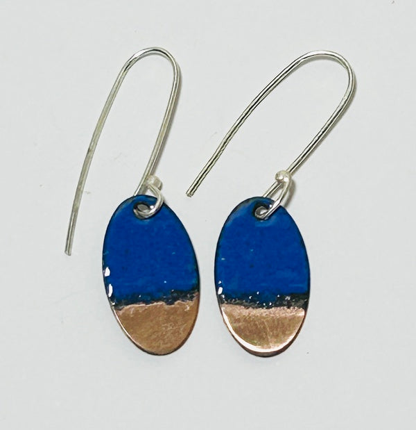 Oval Enamel Earrings (Indigo-Copper Tip) JM74