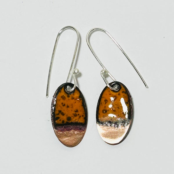 Oval Enamel Earrings (Orange-Copper Tip) JM71