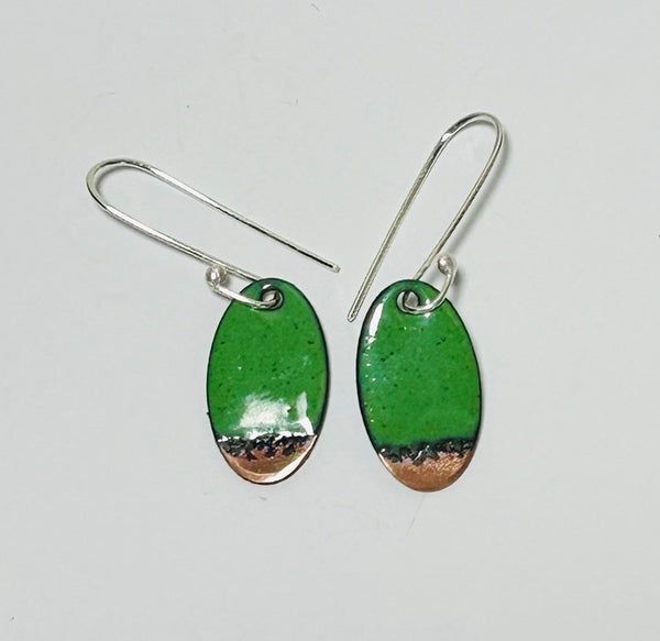 Oval Enamel Earrings (Green-Copper Tip) JM76