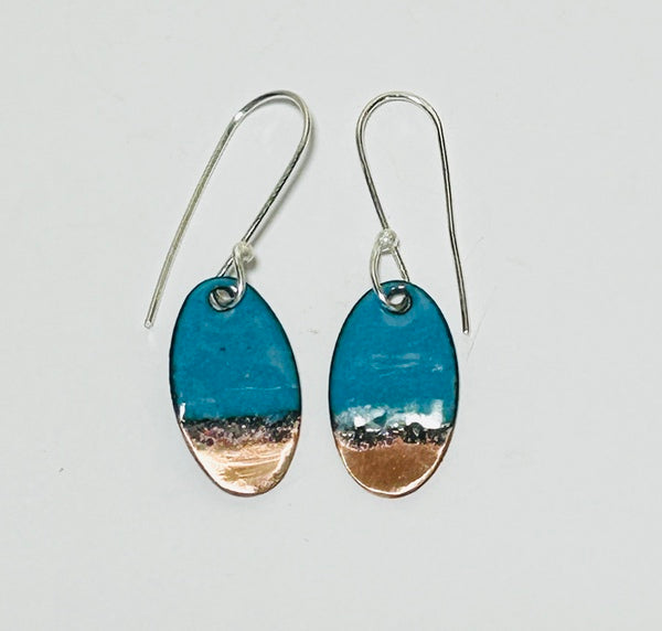 Oval Enamel Earrings (Teal-Copper Tip) JM69