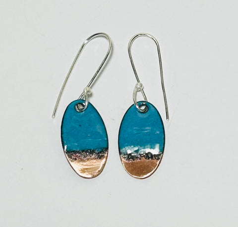 Oval Enamel Earrings (Teal-Copper Tip) JM69