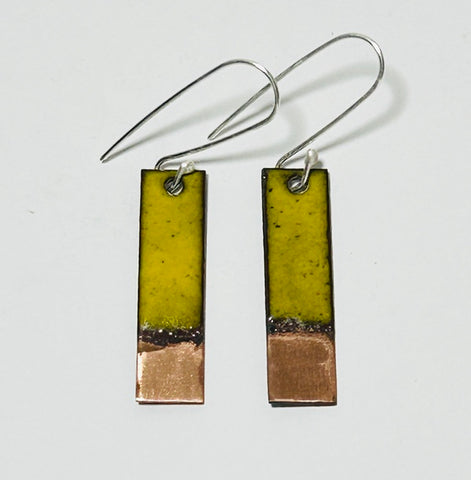 Rectangle Enamel Earrings (Olive-Copper Tip)JM57