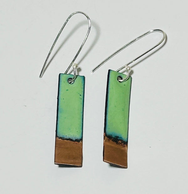 Rectangle Enamel Earrings (Light Green-Copper Tip) JM62