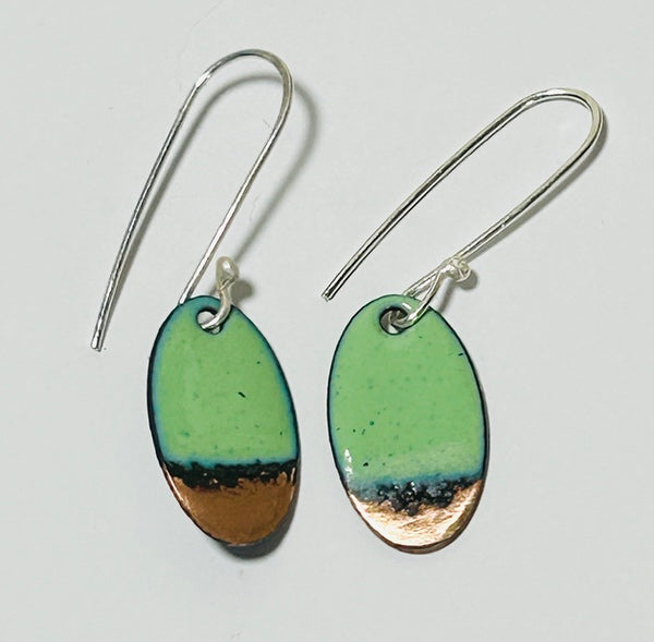 Oval Enamel Earrings (Light green-Copper Tip) JM70