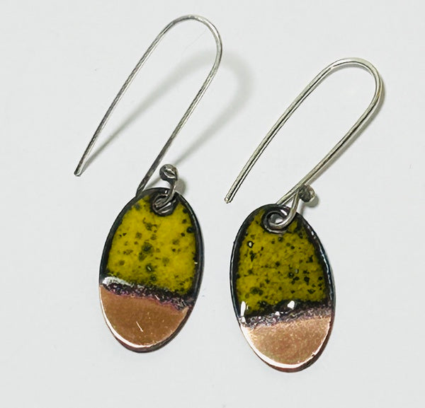 Oval Enamel Earrings (Olive-Copper Tip) JM73