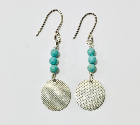 Tiny Turquoises with Circular Silver Hook Earrings (FH36)