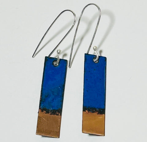 Rectangle Enamel Earrings (Indigo-Copper Tip) JM67