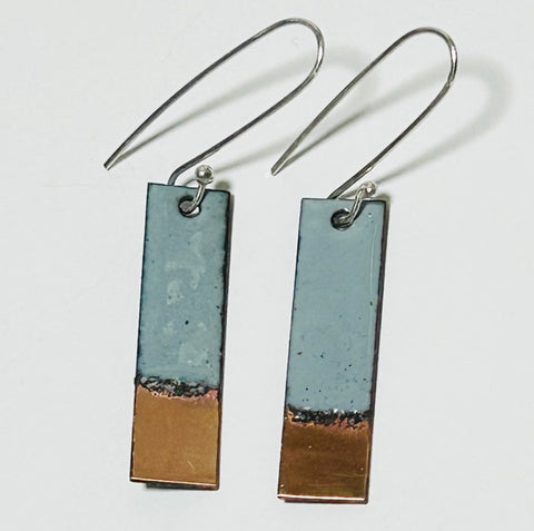 Rectangle Enamel Earrings (Blue grey-Copper Tip) JM68