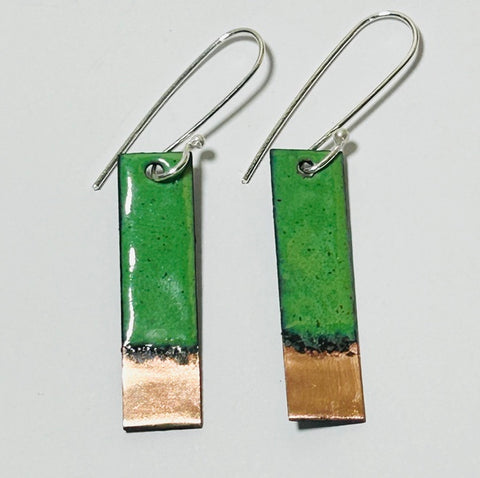 Rectangle Enamel Earrings (Green-Copper Tip) JM64