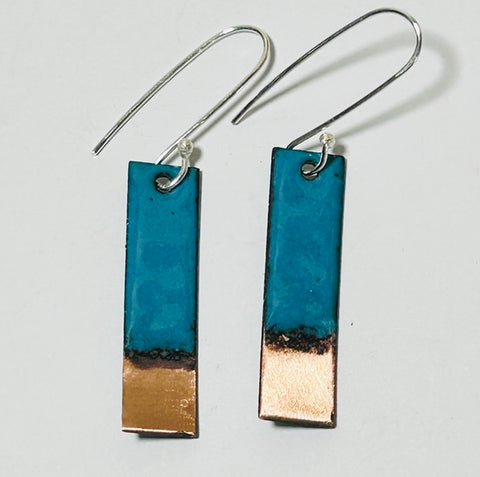 Rectangle Enamel Earrings (Teal-Copper Tip) JM63