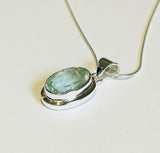 Aquamarine Pendant with Silver chain, Oblong (PG87)