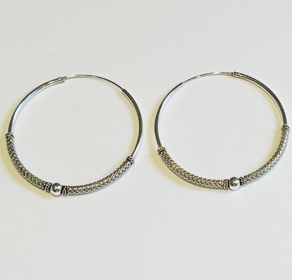 Silver Hoop earrings, Bead (PG79)