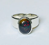 Rare Black Opal Ring, oval  (PG89)