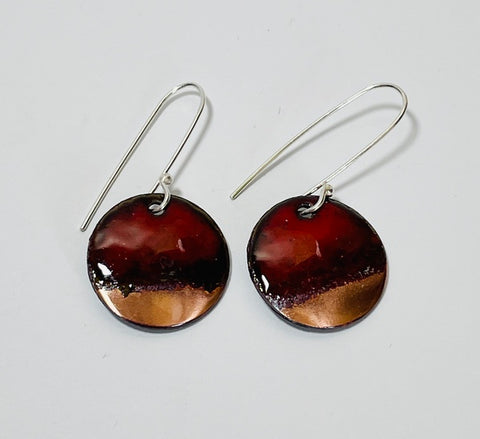 Round Enamel Earrings (Red - Copper Tip) JM49