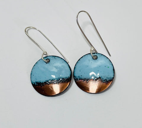 Round Enamel Earrings (Light Blue - Copper Tip) JM50