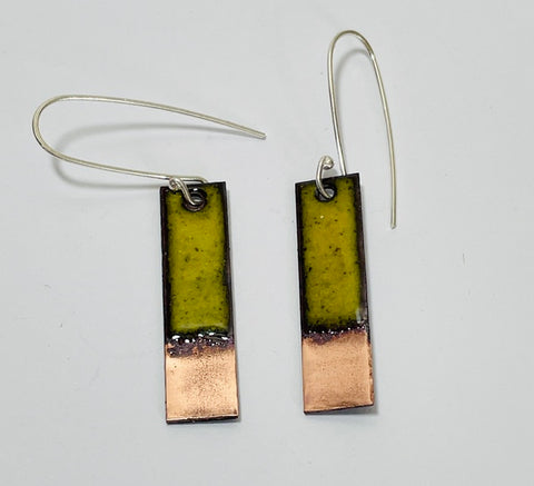 Rectangle Enamel Earrings (Olive-Copper Tip)JM57