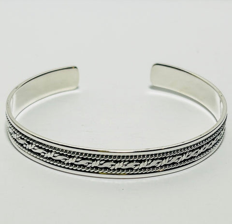 Sterling Silver Intricate Cuff Bangle (PG94)