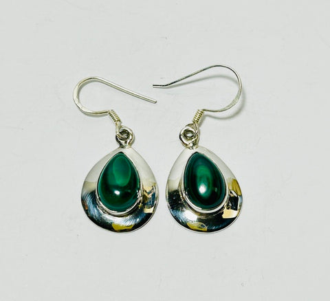 Malachite Silver Hook earrings. ARA (PG116)