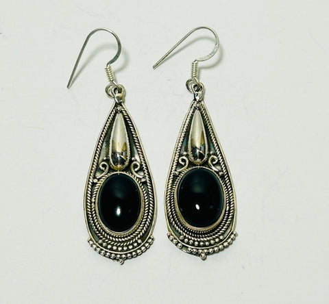 Black Onyx Silver Hook earrings, ORLA (PG113)