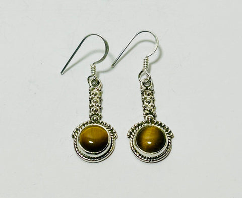 Pendulum Tiger Eye Silver Hook earrings. PENDY (PG132)