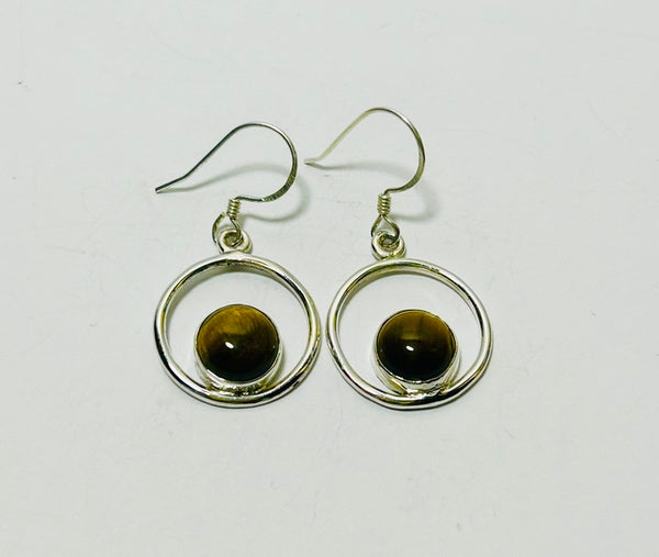 Concentric Tiger eye Silver Hook earrings. TINA (PG129)