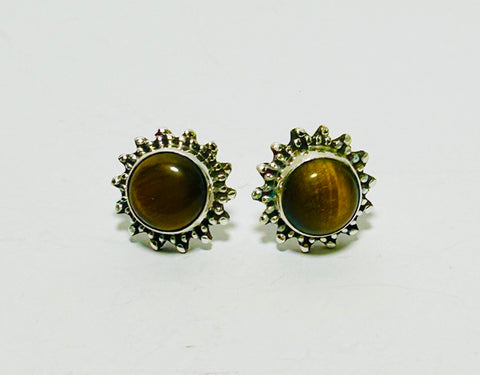 Tiger eye Stud Earrings. FLEUR (PG138)