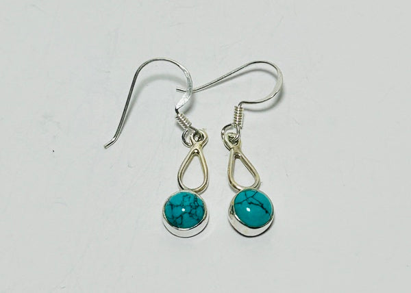 Petite Turquoise Silver Hook earrings. LING (PG136)