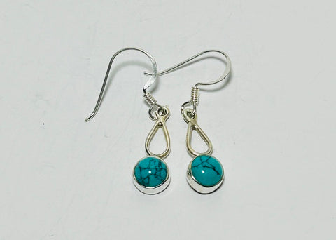 Petite Turquoise Silver Hook earrings. LING (PG136)