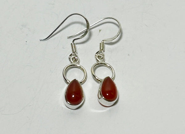 Petite Carnelian Silver Hook earrings. TERI (PG135)