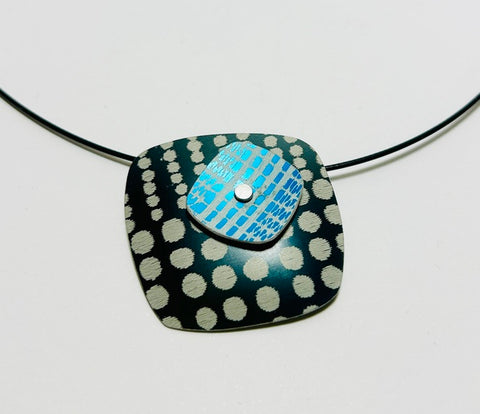 Square Necklace, Charcoal/Turquoise (MN31 )