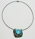 Square Necklace, Charcoal/Turquoise (MN31 )