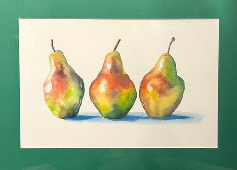 Trio of Pears. WATERCOLOUR painting (KT12)