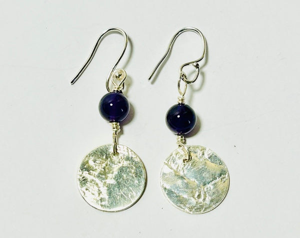 Silver & Amethyst Circle Hook Earrings (FH58)