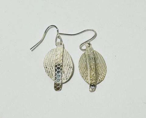 Silver Oval & Line Hook Earrings (FH66)