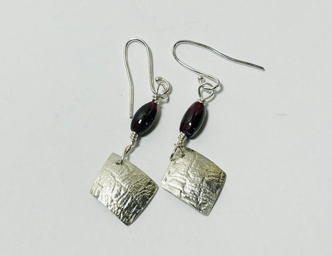 Silver & Garnet Hook Earrings (FH61)