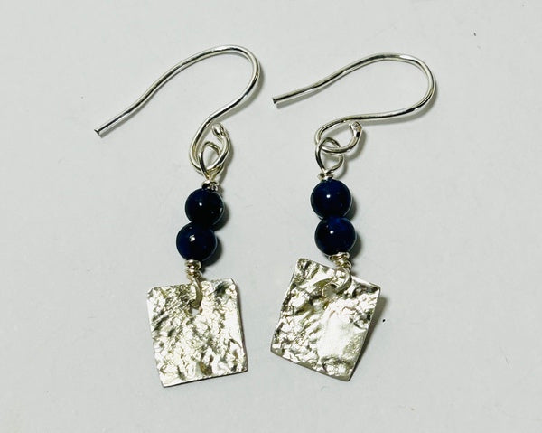 Silver & 2 Lapis Square Hook Earrings (FH56)