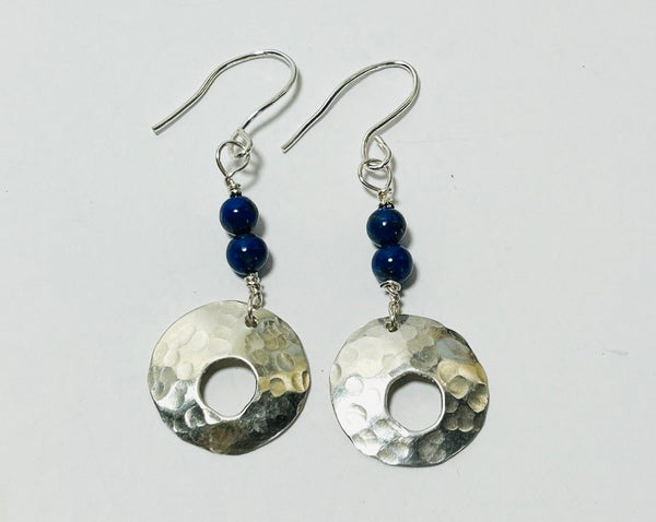 Silver & 2 Lapis lazuli Hook Earrings (FH55)