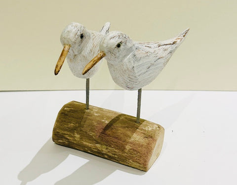 Two Sandpiper on wood. Woodcarving (SH08)